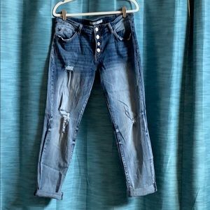 KanCan stretchy distressed button fly jeans